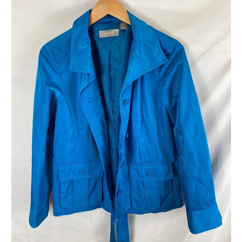 Liz Claiborne Button Up Tie Waist Jacket Blue Size Medium